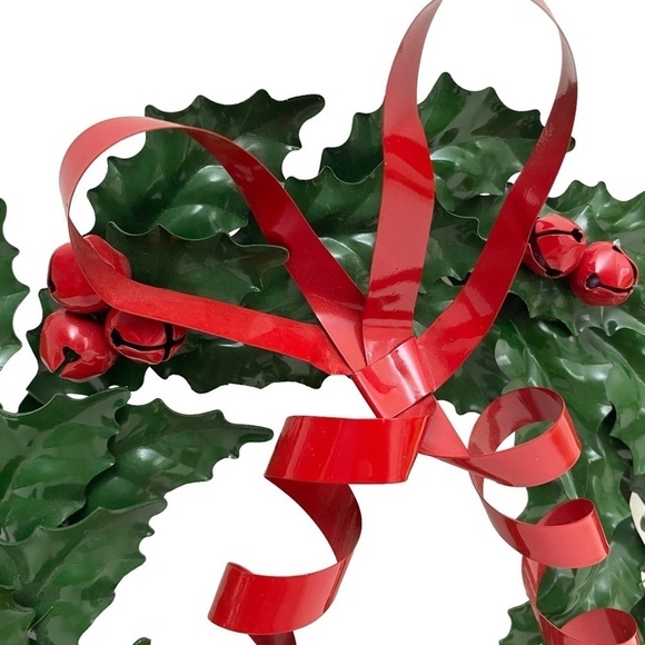 Metal Wreath Centerpiece w/ 4 Napkin Rings Department 56 Green Holly Christmas - Picture 7 of 11